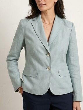 Chico's Linen Blend Light Blue Lined Blazer Jacket- Size 0/S